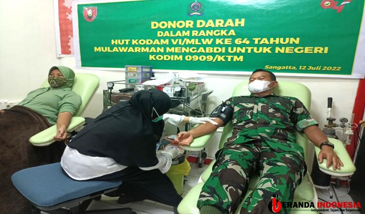 Peringati HUT 64 Kodam VI/Mulawarman, Kodim 0909/Kutai Timur Gelar Bakti Sosial Donor Darah