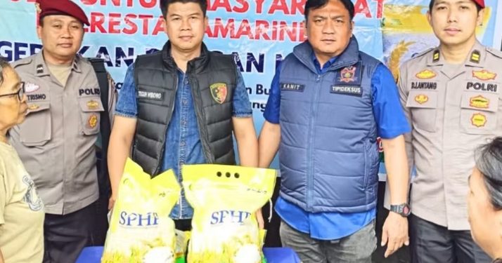 Satreskrim Polresta Samarinda Salurkan 300 Karung Beras SPHP di Mangkupalas